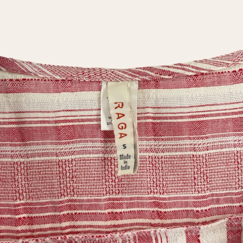 RAGA Red and Cream Striped Linen Wrap Dress - Picture 3 of 5